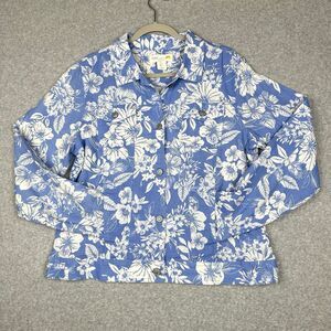 C&C California Linen Trucker Jacket Womens L‎ Lightweight Floral Beachy Coastal